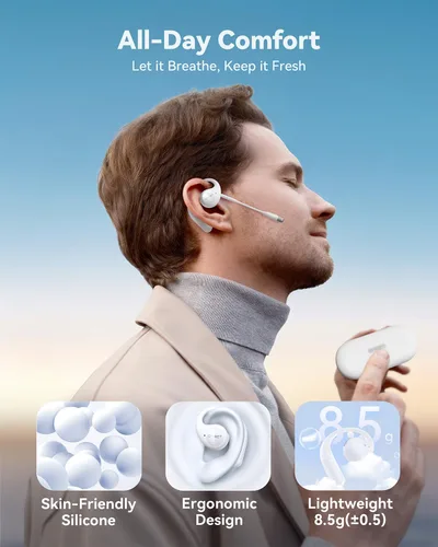 Vista 2 de EMEET Airflow Auriculares de oído abierto con micrófono, auriculares inalámbricos Bluetooth 5.3 con micrófono desmontable, cancelación de ruido ENC