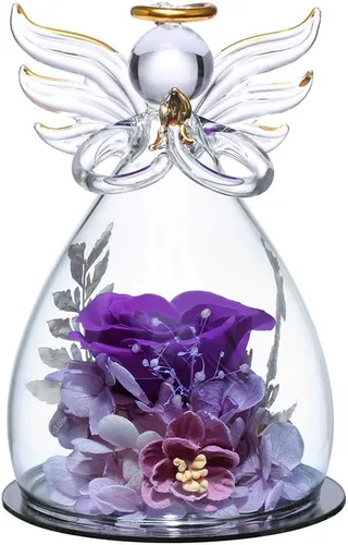 Vista 10 de ANLUNOB - Flores preservadas, regalos de cumpleaños y Navidad para mujeres, ángeles con bonitas rosas azules para regalos de boda y Acción de Gracias