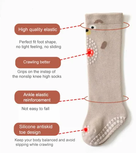 Vista 2 de Calcetines altos hasta la rodilla para niños pequeños, para niña y niño, antideslizantes con agarres, calcetines antideslizantes, calcetines