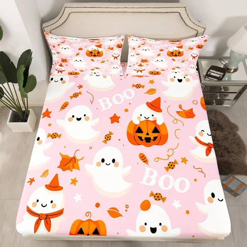 Vista 19 de Juego de sábanas bajeras con bonito diseño de gato negro para niños y niñas, diseño de dibujos animados de Halloween, gato, animales, sábanas