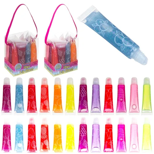 Vista 7 de EXPRESSIONS Juego de 12 brillos de labios saborizados a granel Tubos de compresión no tóxicos, seguros para niños para recuerdos de fiesta