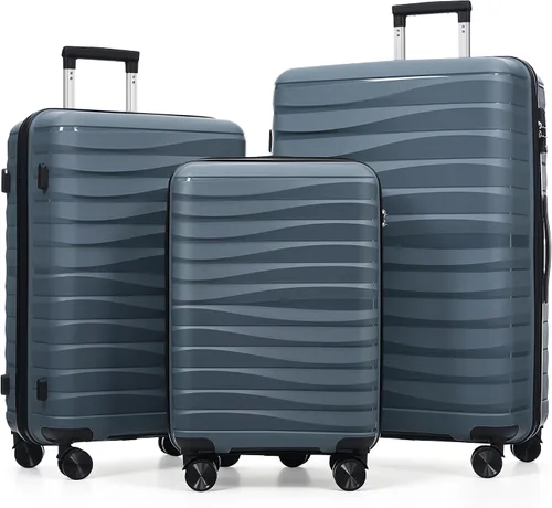 Vista 113 de Merax 3 piezas expandible ABS Hardshell equipaje Sets Spinner Wheel Maleta TSA Lock Suit Case, Apertura frontal negra, Juego de 2 piezas, Maleta