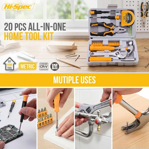 Vista 6 de Hi-Spec Kit de herramientas amarillo 20pc. Kit de herramientas pequeño para reparaciones de bricolaje en el hogar y la oficina. Herramientas