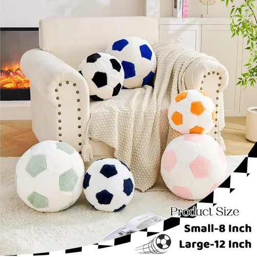 Vista 2 de XVTRU Almohada de fútbol de la Copa del Mundo, almohada estética para decoración del hogar, almohadas de felpa redonda para pelota de fútbol