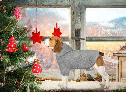 Vista 5 de Suéteres mullidos para perros medianos, suéter con capucha para perro, ropa cálida, suave y acogedora, abrigos para mascotas, sudadera con capucha
