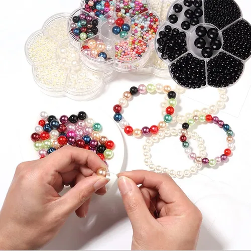 Vista 3 de Perlas de plástico y resina negras DIY 1150PCS agujero redondo 3/4/5/6/8/10/0.472 in cuentas sueltas Negro