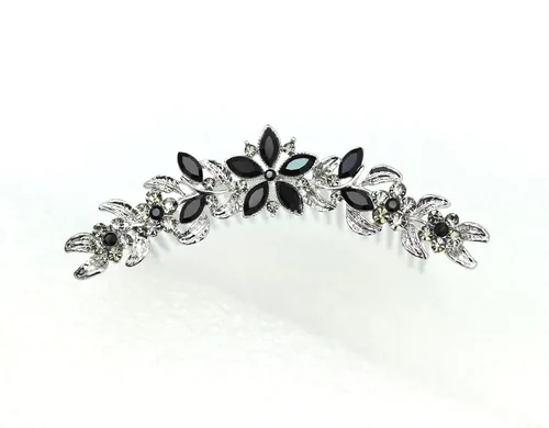 Vista 3 de Faship Hermoso peine de pelo floral de cristal de diamantes de imitación negro