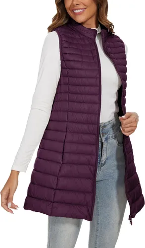 Vista 3 de Chaleco largo acolchado para mujer, chaleco de plumón ligero de invierno, chaleco negro para mujer, ropa de exterior, chaqueta sin mangas
