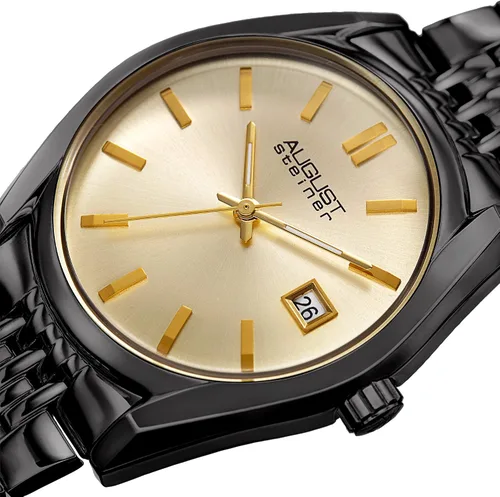 Vista 2 de August Steiner AS8235 - Reloj de pulsera de acero inoxidable con esfera de rayos solares radiantes con ventana de fecha