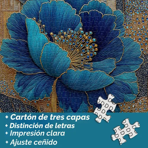 Vista 3 de Rompecabezas de flores azules para adultos de 1000 piezas, hermosos rompecabezas florales elegantes vintage, rompecabezas con temática de plantas