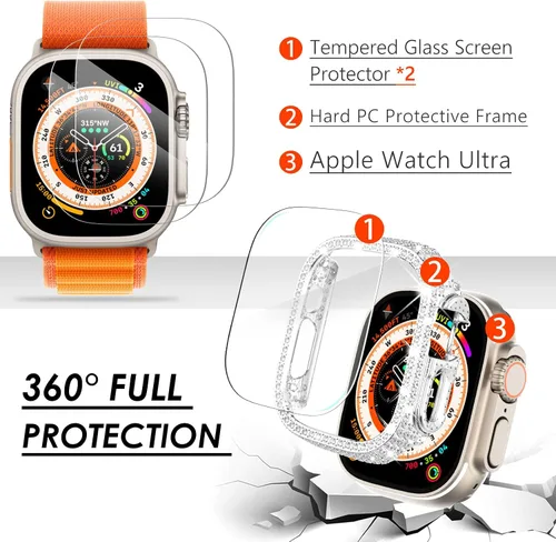 Vista 180 de Surace Bling - Carcasa con protector de pantalla para Apple Watch Series 3, 2, 1 de 1.496 pulgadas