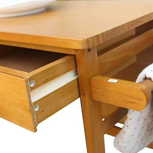 Vista 7 de Juego de mesa de comedor de 3 piezas con ruedas, 2 cajones, 2 sillas cuadradas, hoja plegable, mesa de cocina pequeña (marrón)