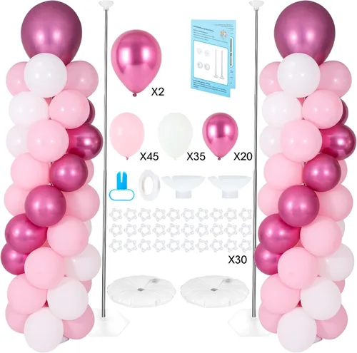 Vista 12 de Soporte de columna para globos con 102 globos, juego de 2 columnas de globos, soporte de torre de globos de metal con base para piso, altura