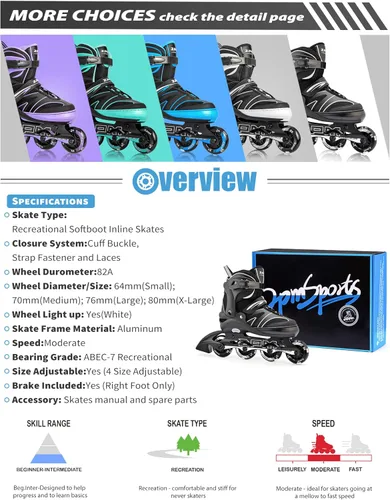 Vista 6 de 2PM SPORTS Patines en línea ajustables para niños de 4 a 12 años, patines en línea juveniles para niñas y niños de 5 a 8 a 12 años con ruedas de luz