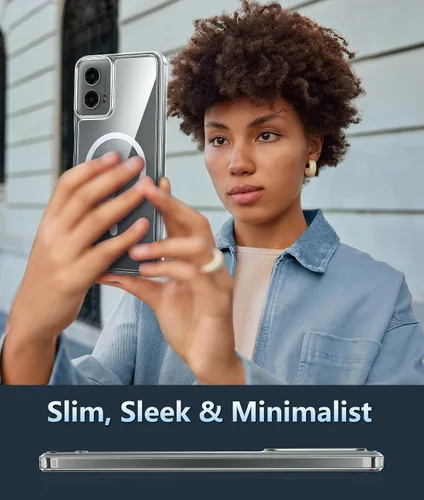 Vista 7 de FNTCASE Funda para Motorola Moto G-5G-2024: Funda transparente magnética de protección contra caídas de alto grado, funda antiamarillamiento