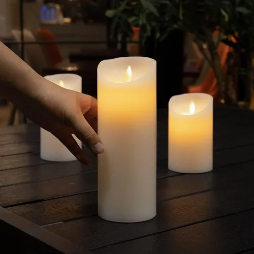 Vista 6 de Fire Tek - Vela de pilar sin llama de 3 x 8 pulgadas, 1 vela LED programable, llama bailarina, para el hogar, bodas y fiestas, vela blanca de pilar