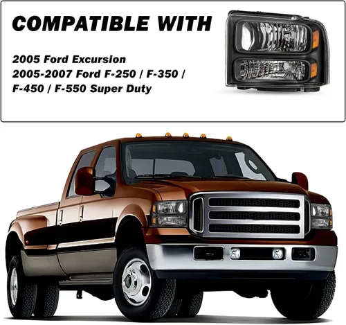 Vista 5 de SOCKIR - Juego de faros compatibles con Ford F250 F350 F450 F550 Super Duty 2005-2007 / 2005 Ford Excursion lado del conductor y del pasajero