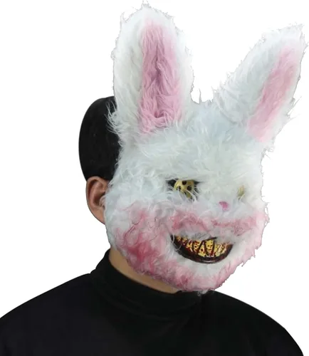 Vista 2 de Máscara espeluznante de conejo para matar conejitos de terror, accesorio de disfraz de monstruo de Halloween, color blanco (HH-MR-131306)