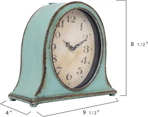 Vista 6 de Creative Co-Op Reloj de repisa de metal con acabado aguamarina