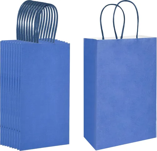 Vista 2 de DjinnGlory Paquete de 100 bolsas de regalo pequeñas de papel azul marino náutico con asas, juego a granel para graduaciones, pequeñas empresas