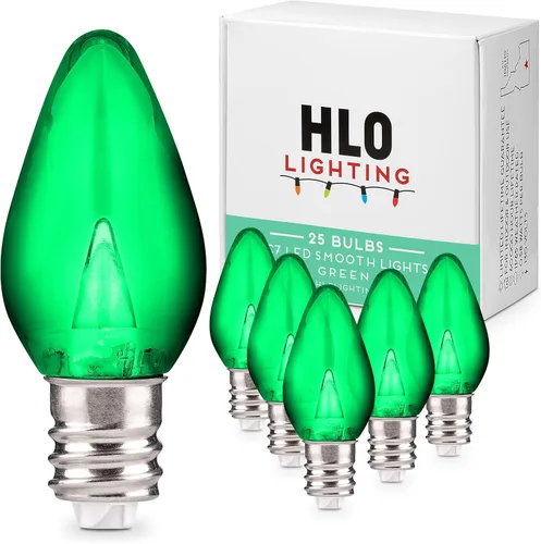Vista 11 de Enchufe de iluminación navideña LED liso C7 verde azulado bombillas de repuesto para enchufes E12, grado comercial de bajo consumo, 2 bombillas