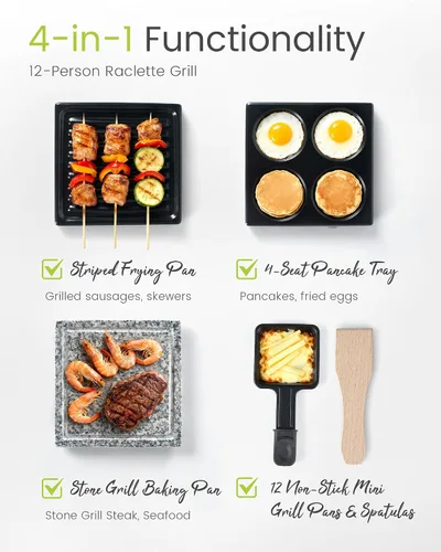 Vista 10 de Parrilla de Mesa Raclette - Parrilla Eléctrica Interior con Plancha - Antiadherente Extra Grande Reversible 4 en 1 para Exteriores Apta