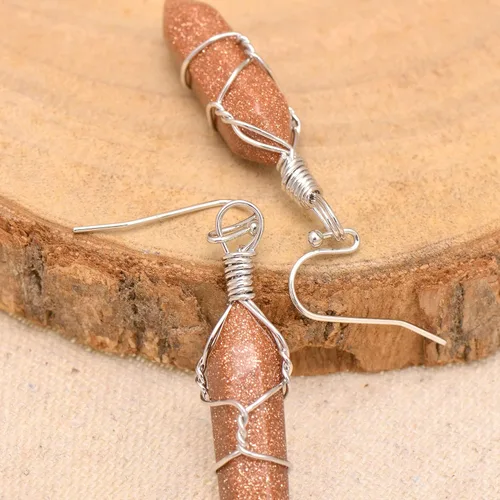 Vista 30 de Pendientes de cristal de punta envuelta en alambre de piedra pulida para mujer Reiki Energy Healing