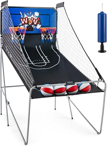 Vista 10 de Giantex Juego de Arcade de Baloncesto Plegable, 8 Opciones de Juego, Juego Electrónico de Tiro Doble para 2 Jugadores con 4 Bolas y Sistema de Negro