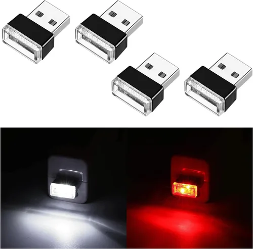Vista 11 de Ziciner 6 PCS Lámpara de Ambiente Interior de Coche LED USB, Mini Luz Nocturna LED Portátil, Kit de Iluminación Ambiental de Maletero con Interfaz