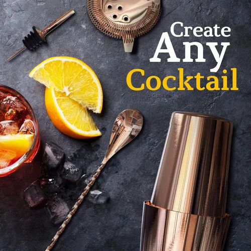 Vista 8 de Kit de bartender Highball & Chaser con soporte de bambú negro, hermoso juego de coctelera, juego y herramientas para barra, agitador Boston de acero