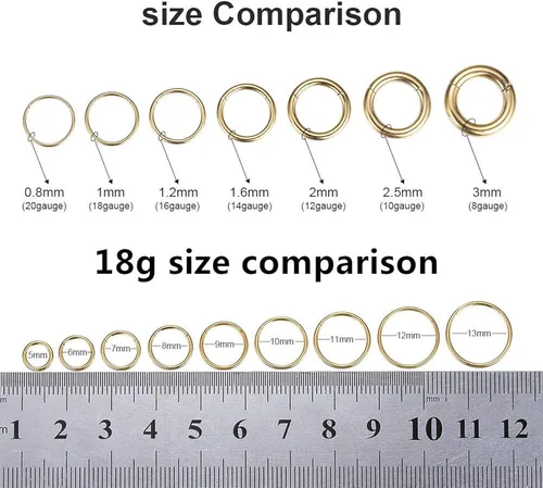 Vista 3 de ORANGELOVE - Aretes hipoalergénicos de acero quirúrgico 316L de 20g, 18g, 16g, 14g, 12g, 10g y 8g, joyería circular abatible para nariz, tabique