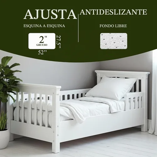 Vista 5 de Cubrecolchón de algodón orgánico para niños pequeños Almohadilla ventilada de espuma viscoelástica de 2 pulgadas, impermeable y lavable para cama