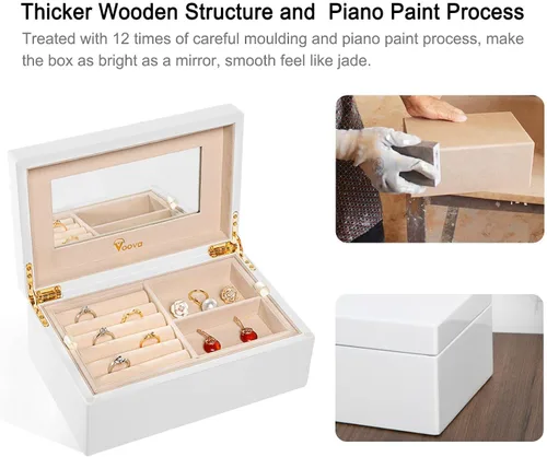 Vista 5 de Voova Joyero organizador de madera para mujeres y adolescentes y niñas, estuche de joyería de madera de pintura de piano de lujo con espejo, cajas