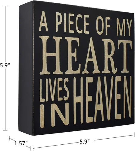 Vista 5 de Cartel de madera con texto en inglés "Saying A Piece of My Heart Lives in Heaven", decoración de oficina para escritorio, cubículo, caja de citas