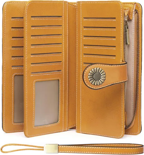 Vista 9 de SENDEFN Billeteras de cuero para mujer, tarjetero de crédito con bloqueo RFID, pulsera de gran capacidad with RFID Blocking, Large Capacity