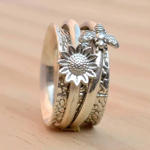 Vista 77 de Boho Spinner Ring, Mothers Day Gift, Silver 925 Women Ring, Sterling Silver 925 Ring, Fidget Spinner Ring,Women Silver Anxiety Ring