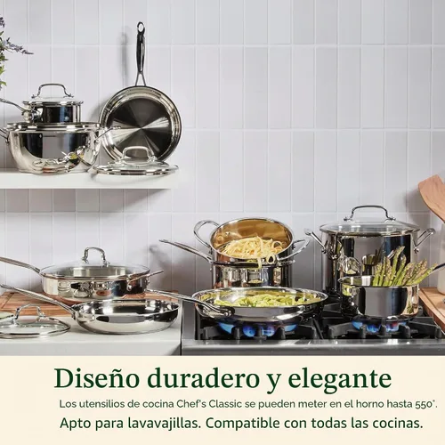 Vista 5 de Cuisinart 766S-22 - Olla para pasta de acero inoxidable de 6 cuartos de galón con tapa coladora Colección de utensilios de cocina clásicos de Chef