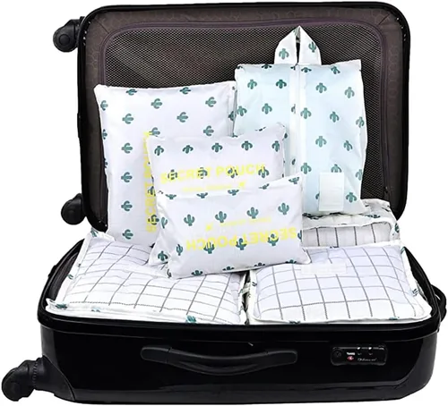 Vista 5 de Fxkoolr Juego de 7 cubos de equipaje de viaje para bolsas y maletas con bolsa de lavandería y bolsa para zapatos, cactus
