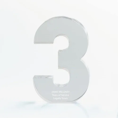 Vista 2 de Baudville Trofeo acrílico a todo color – 3 años de servicio al empleado – Transparente – Premio para empleados – Impresión personalizada de hasta