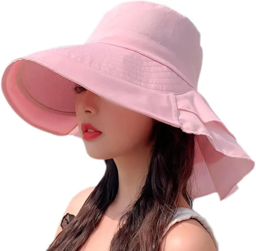 Vista 2 de Sombrero de sol para mujer, protección solar, ala ancha, plegable, sombrero de pescador, protección UV, con deflector de cuello Beige