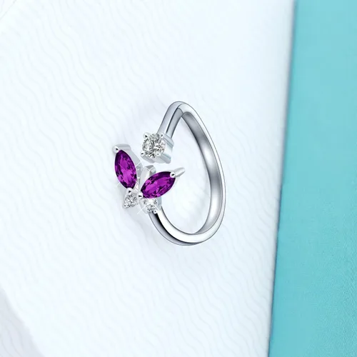Vista 2 de AOBOCO - Anillo abierto de mariposa de plata esterlina ajustable, adornado con cristal de Austria, joyería para regalo de aniversario o cumpleaños