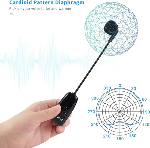 Vista 7 de Bietrun Micrófono de Diadema Inalámbrico, Sistema de Micrófono Inalámbrico UHF, alcance de 160 pies, enchufe de 1/8 pulgadas y 1/4 pulgadas