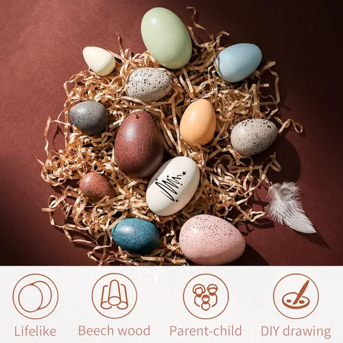 Vista 6 de Youuys Huevos de Pascua de madera para niños, huevos moteados de Pascua sintéticos, arte de bricolaje para manualidades para decoración del jardín