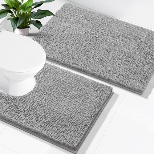 Vista 102 de Juego de alfombras de baño Smiry de 2 piezas, suave alfombra absorbente de chenilla y juego de alfombra en forma de U para inodoro, alfombra de baño