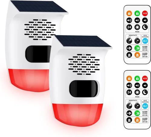 Vista 10 de PILSAMAS Alarma solar con sensor de movimiento con carga de voz personalizada: generador de ruido fuerte de 120 dB y luces estroboscópicas, control