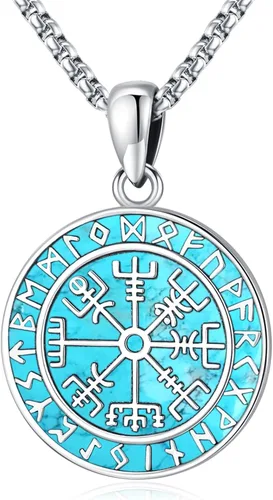 Vista 61 de Joyas de turquesa para mujeres y hombres de plata de ley 925 con colgante de urna para cenizas, collar con medallón de imagen, martillo de Thor