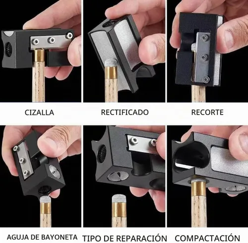 Vista 7 de Scott Edward Moldeador de punta de taco de piscina de aluminio 8 en 1, herramienta de accesorios para tacos de billar, herramienta de reparación