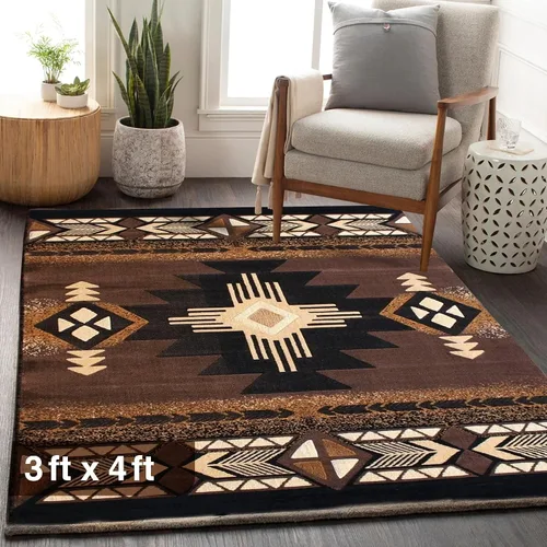 Vista 30 de YHSF South West - alfombra estilo nativo americano del suroeste C318 - fácil de limpiar, gruesa, suave, duradera, alfombra inspirada en tribus