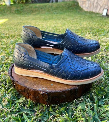 Vista 6 de Mexico en la Piel Sandalias Huarache de cuero. Zapatos planos cómodos para mujer.