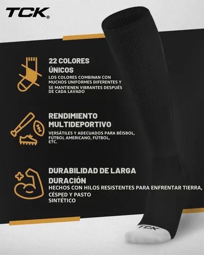 Vista 5 de TCK Prosport – Calcetines de tubo para béisbol, sóftbol, fútbol. Calcetines duraderos y con tecnología de absorción de humedad que cubren la Negro